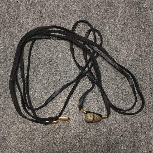 Boho Chic Black Leather and Stone Long Choker - Picture 2 of 6